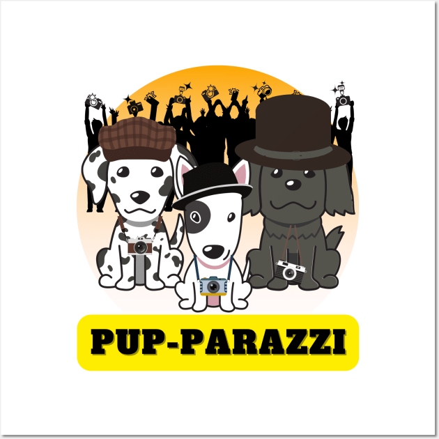 Pup-parazzi crowd - dalmatian bull terrier and black sheepdog Wall Art by Pet Station